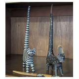 LOT OF TWO CARVED WOODEN CAT FIGURINES AND PUNTA CANA LETTER OPENER - LIVING