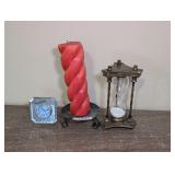 DECORATIVE HOME DECOR INCLUDING HOURGLASS, CLOCK, CANDLE, AND HOLDER - LIVING