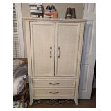 ARMOIRE CABINET WITH RATTAN SLIDE BACK DOORS, DRAWERS, AND ACCENTS - BR1