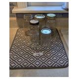 VINTAGE MASON JARS AND PLACEMAT, INCLUDES ATLAS, BALL, AND MORE