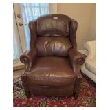BROWN LEATHER RECLINER ARMCHAIR WITH NAILHEAD TRIM - LIVING