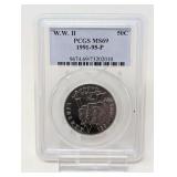 1991-1995- P WW2 COMMEMORATIVE HALF DOLLAR COIN, PCGS GRADED MS69