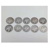 TEN SILVER MERCURY DIME COINS