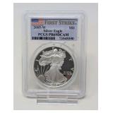 2005- W EAGLE SILVER DOLLAR COIN, PCGS GRADED PR69DCAM