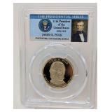 2009- S JAMES K. POLK DOLLAR COIN, PCGS GRADED PR69DCAM
