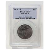 1991-1995- P WW2 COMMEMORATIVE HALF DOLLAR COIN, PCGS GRADED MS69