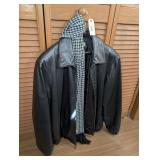 PRESTON & YORK BLACK LEATHER JACKET SIZE XL WITH SCARF - BR2