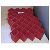 PAIR OF WALL MOUNT RED PLASTIC MULTI-COMPARTMENT STORAGE INSERTS / ORGANIZERS