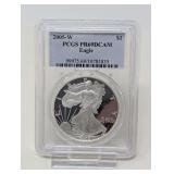 2005- W EAGLE SILVER DOLLAR COIN, PCGS GRADED PR69DCAM