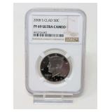 2008- S KENNEDY HALF DOLLAR COIN, NGC GRADED PF69 ULTRA CAMEO