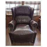 BROWN LEATHER RECLINING WINGBACK ARMCHAIR WITH NAILHEAD TRIM - BR2