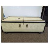 Safavieh Cream Faux-Crocodile Storage Trunk Coffee Table with Wheels and Built In Wine Rack