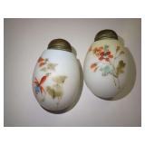 Pair of Hand-Painted Milk Glass Salt and Pepper Shakers with Floral Motifs-Mount Washington Satin Glass
