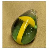 Handmade Lampwork Art Glass Pendant with Yellow Mushroom Motif and Green Background