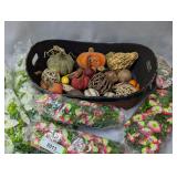 Decorative Basket with Fall Harvest Filler and Artificial Flowers