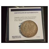 1881 MORGAN SILVER DOLLAR WITH GOVMINT AUTHENTICATION