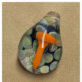 Handmade Lampwork Art Glass Mushroom Pendant with Dichroic Background