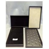 Set of Four Black Jewelry Display Boxes and Ring Trays