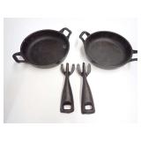 Cast Iron Individual Skillets and Fork Utensils