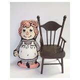Vintage Fabric Rag Doll and Doll Chair