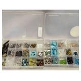 Gemstone, Czech Glass, Bone & Wood Assorted Jewelry Making Beads and Findings in Plastic Storage Cases