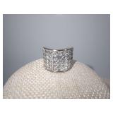 Silver-Tone Wide Band Ring with Pave Set Stones-See all photos for size