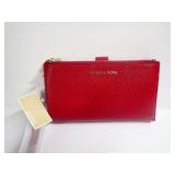 New Michael Kors Jet Set Deep Red Leather Double Zip Wristlet Wallet