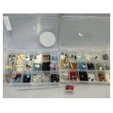 Gemstone, Wood, Bone & Crystal Lot of Assorted Jewelry Beads and Craft Findings in Two Plastic Organizers