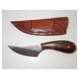Custom Fixed Blade Skinner Knife with Wooden Handle and Leather Sheath
