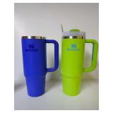 Lot of Two Stanley Quencher H2.0 FlowState Tumblers - 30 oz - Blue and Lime Green