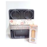 Lexi Home 10-Piece Wheat Fiber Storage Set and Imperial Home Electric Salt and Pepper Grinder