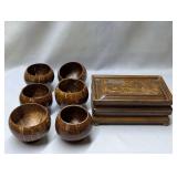 Interlude Asian Trinket Box with Six Coconut Shell Bowls
