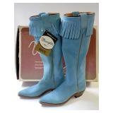 1960s New Old Stock Wrangler Blue Suede Fringe Western Boots with Original Box