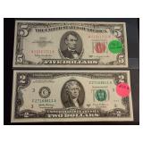 1963 RED SEAL $5 BANKNOTE & 2017A $2 BANKNOTE