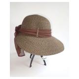 Women's 100% Paper Straw Sun Hat Brown with Chiffon Bow Size 57cm - New Without Tags