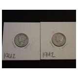 (2) 1942 BARBER DIMES
