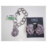 New Department Store Silver-Tone Sea Shell Charm Bracelet and Stud Earrings Set