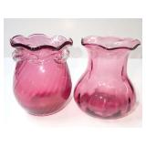 Small Cranberry Glass Ruffled Rim Vases