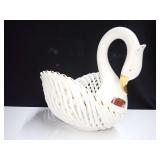 LP Italy Lavorazione Piana Ceramic Woven Swan Basket with Gold Trim