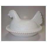 Milk Glass Hen on Nest Covered Dish