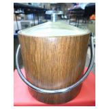 Woodgrain Finish Ice Bucket with Chrome Handle and Lid