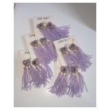 New Department Store Purple Heart Fringe Beaded Earrings- 5 pairs