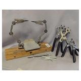 Leatherworking Tool Assortment with Rotating Punch Pliers and Third Hand Holder