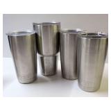 Set of Four Stainless Steel Yeti Tumblers with Lids