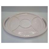Pink Milk Glass Relish Tray with Leaf and Floral Motif