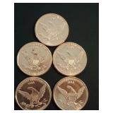 (5) 1 AVDP OZ COPPER ROUNDS