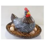 Ceramic Sitting Hen in Nest with Eggs