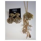 New Department Store Gold-Tone Seashell and Pearl Necklace and Matching Earring Set