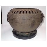 Old Cast Iron Asian Hibachi Pot or Censer Urn-See all photos