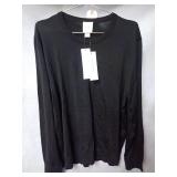 New Calvin Klein Extra Fine Merino Wool Black Long Sleeve Crew Neck Sweater Size Large